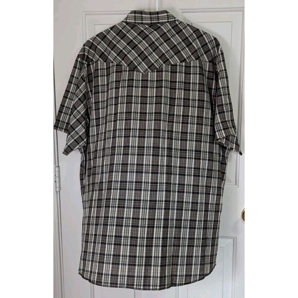 VTG Rustler X-Long Tails Western Shirt Mens 2XL Black White Plaid Pearl Snap - Picture 2 of 6